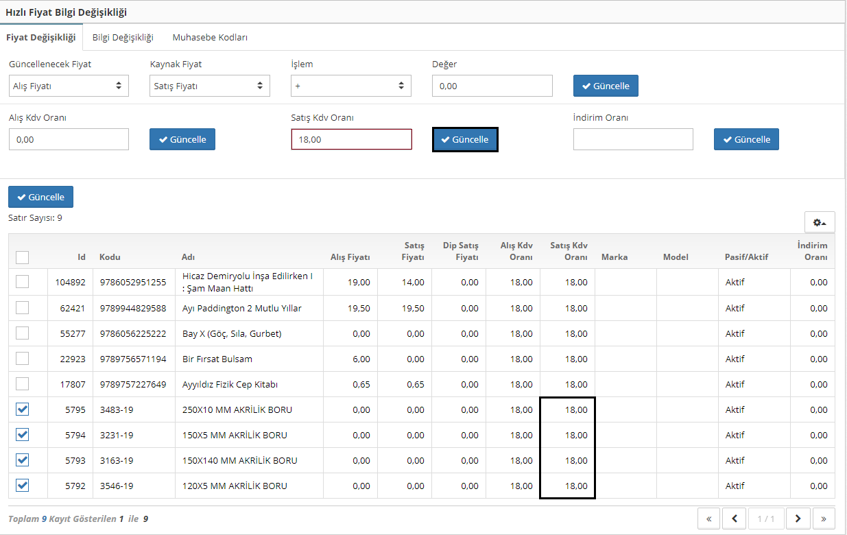 fiyat bilgi değişikliği 8